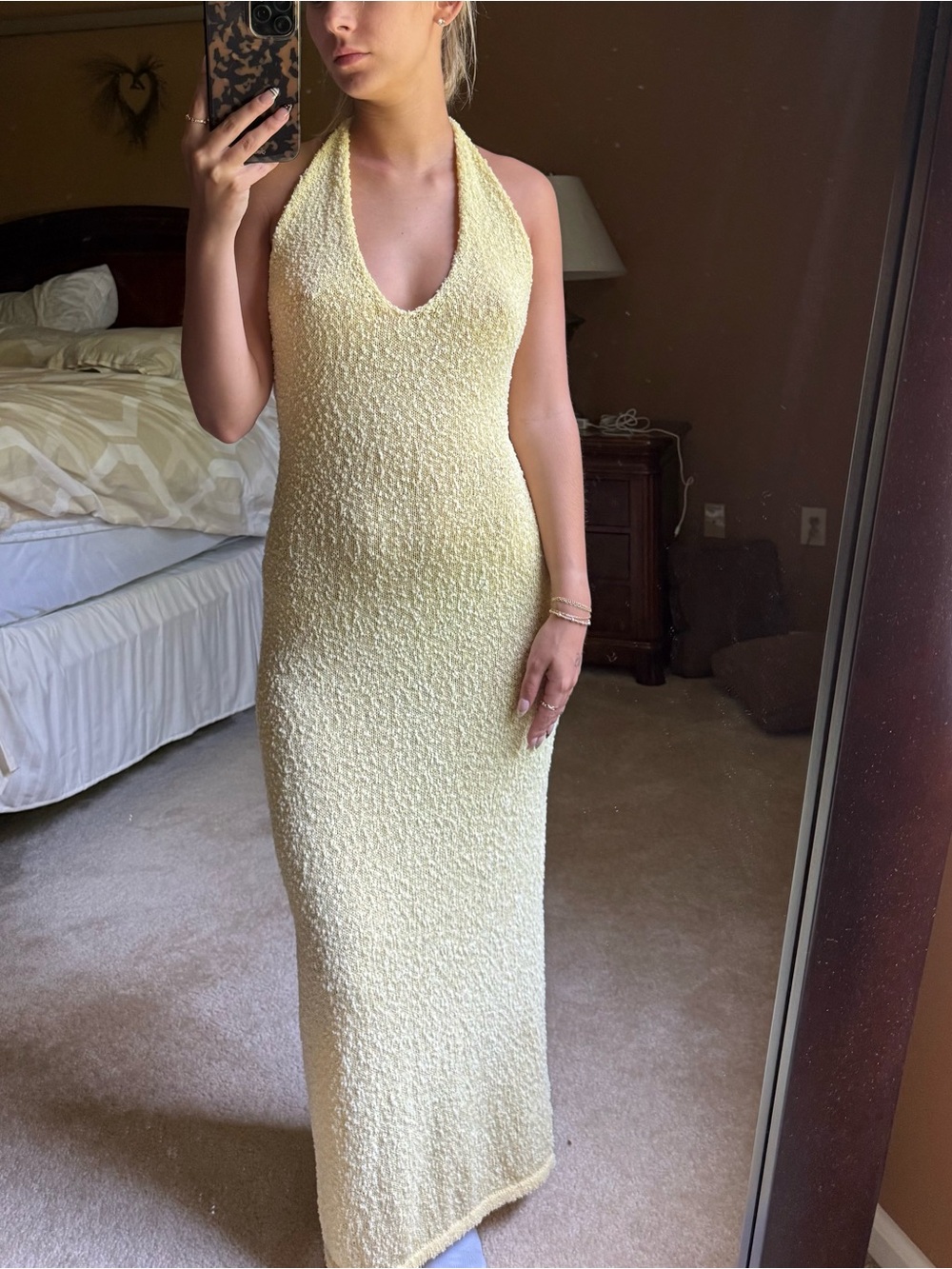 SHEIN Pale Yellow Halter Maxi Dress